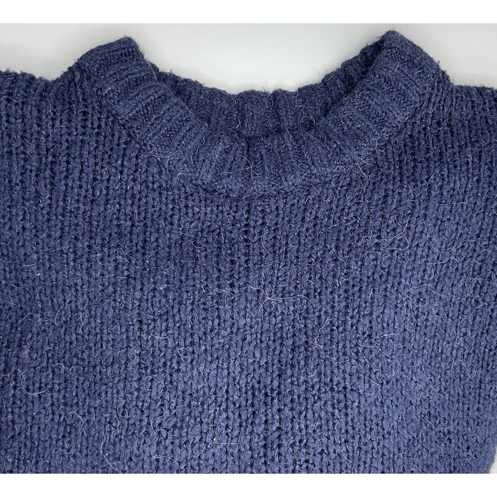 Aerie Wool Alpaca Blend Textured Knit Crewneck Sweater Navy Blue Womens XS